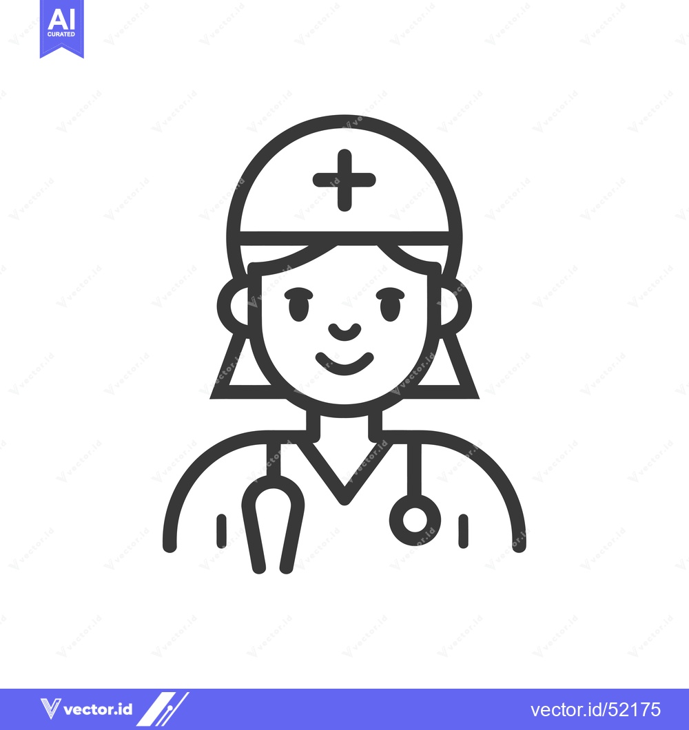 Premium Vector of Line art illustration of a female doctor with a stethoscope