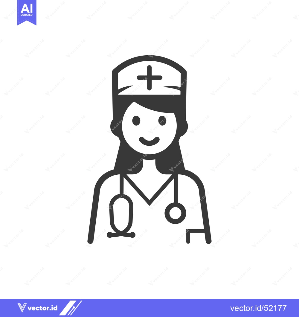 Premium Vector of Line art illustration of a female doctor with a stethoscope