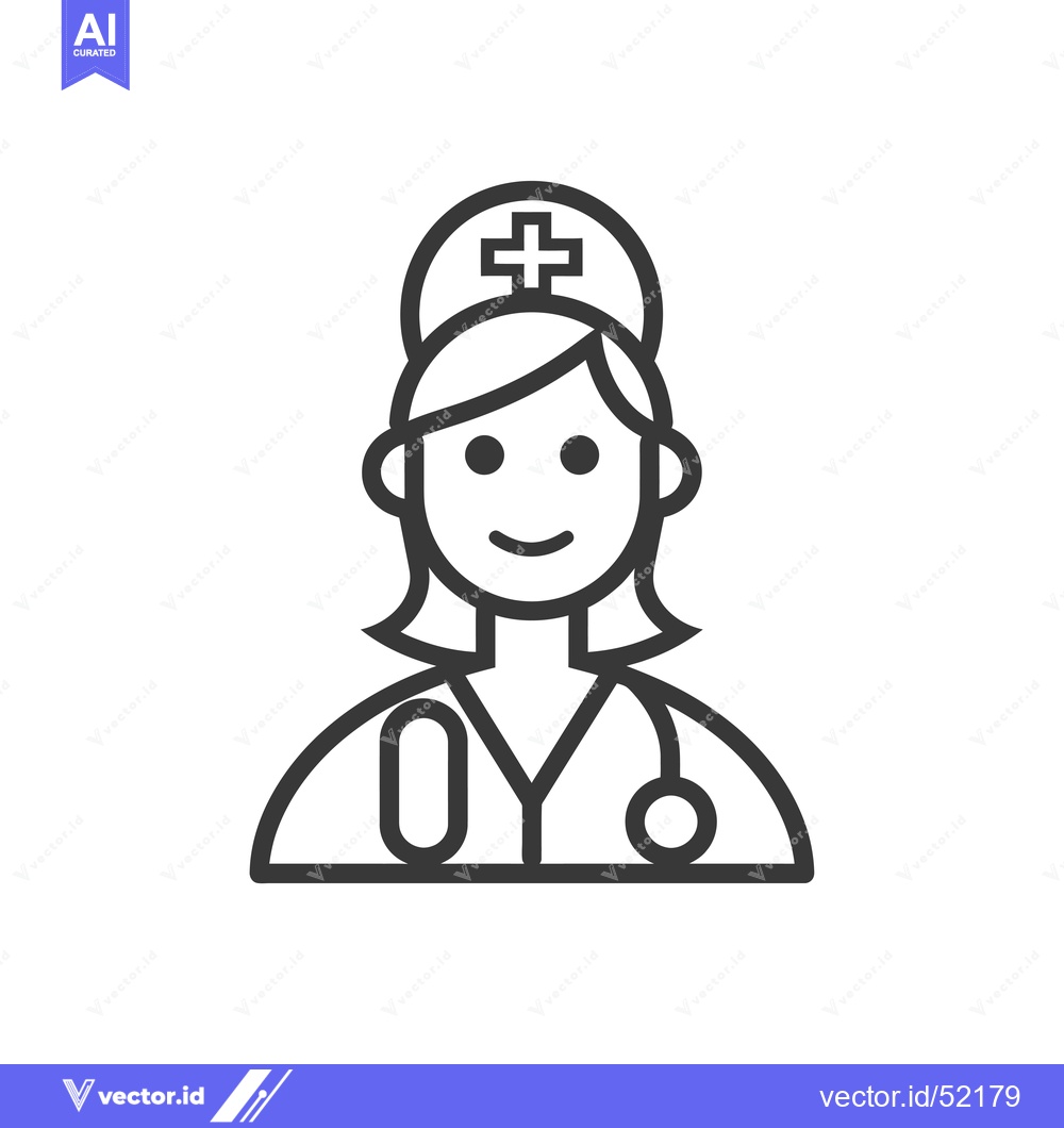 Premium Vector of Line Art Illustration of a Female Doctor with a Stethoscope