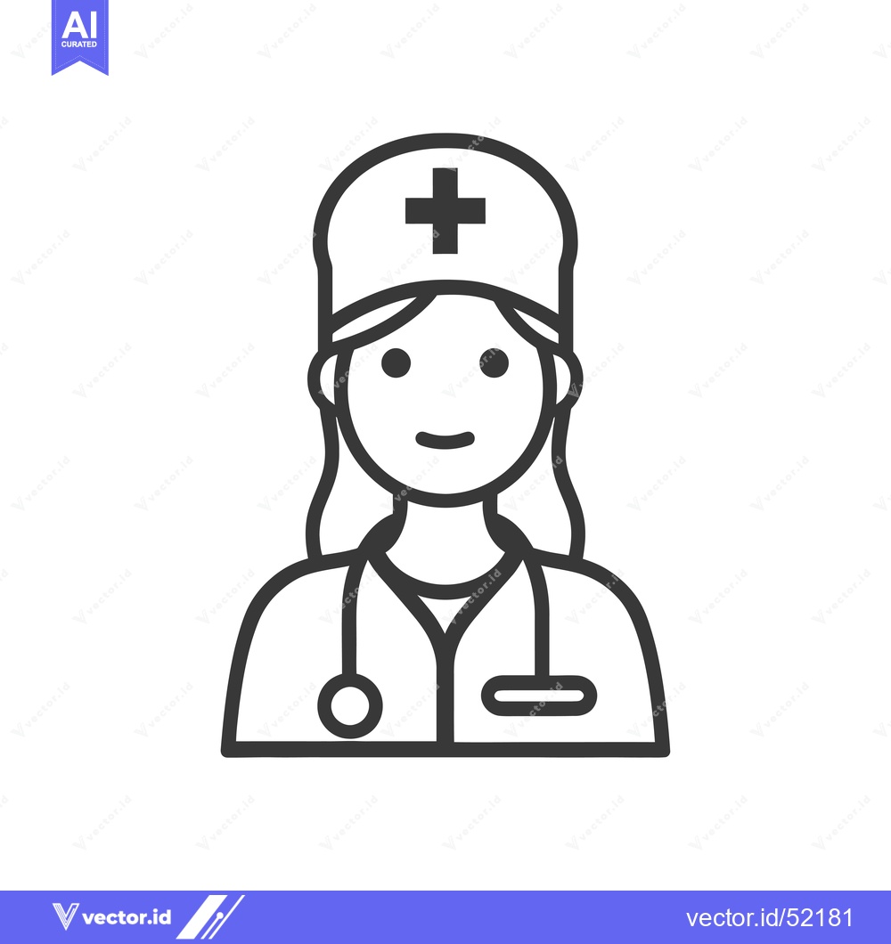 Premium Vector of Line Art Illustration of a Female Doctor with a Stethoscope
