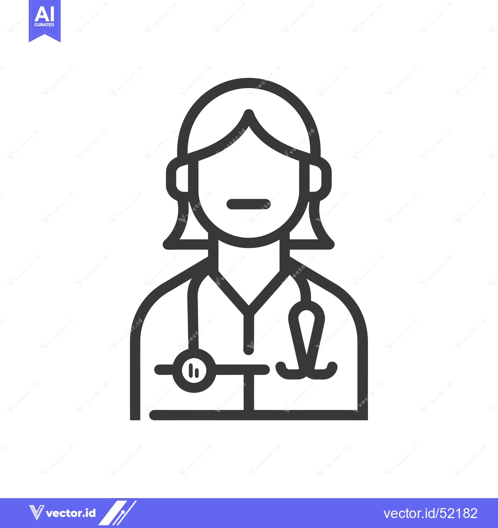 Premium Vector of Line Art Illustration of a Female Doctor with a Stethoscope