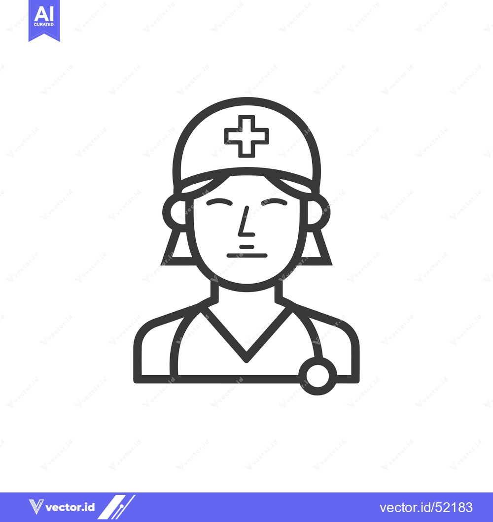 Premium Vector of Line art illustration of a female doctor with a stethoscope