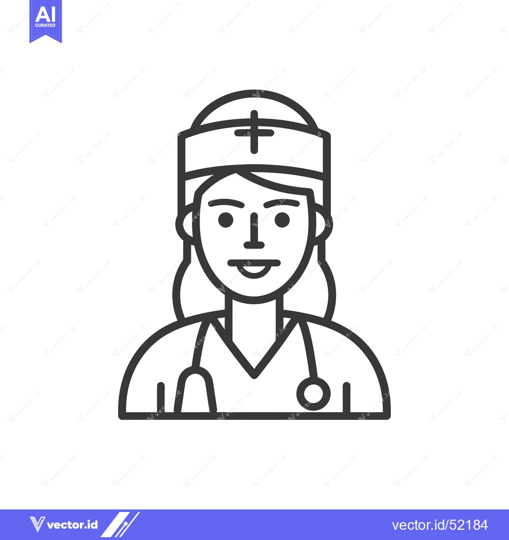 Premium Vector dari Line art illustration of a female doctor with a stethoscope