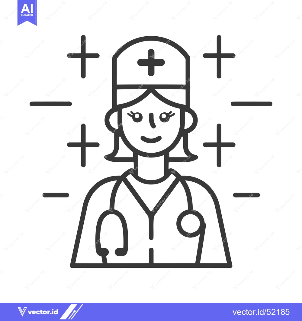 Premium Vector of Line art illustration of a female doctor with a stethoscope