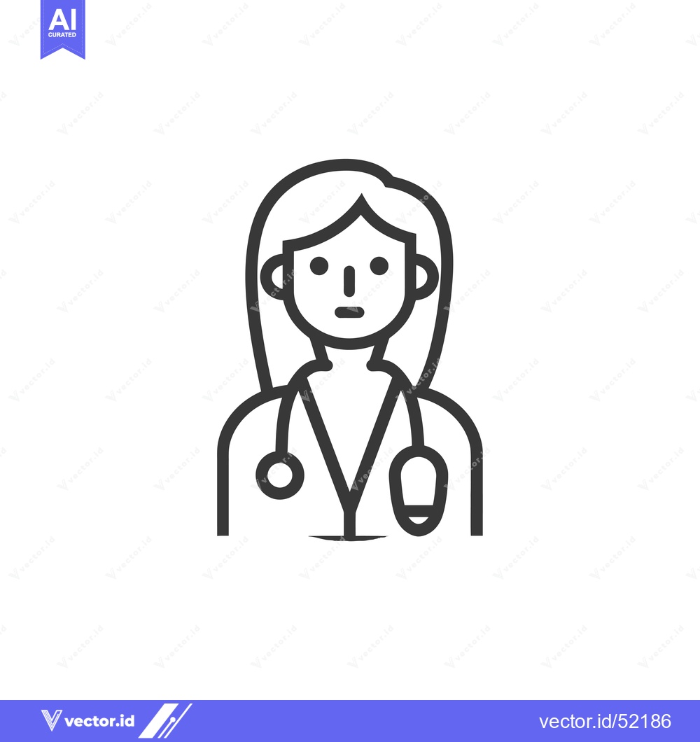 Premium Vector dari Line art illustration of a female doctor with a stethoscope