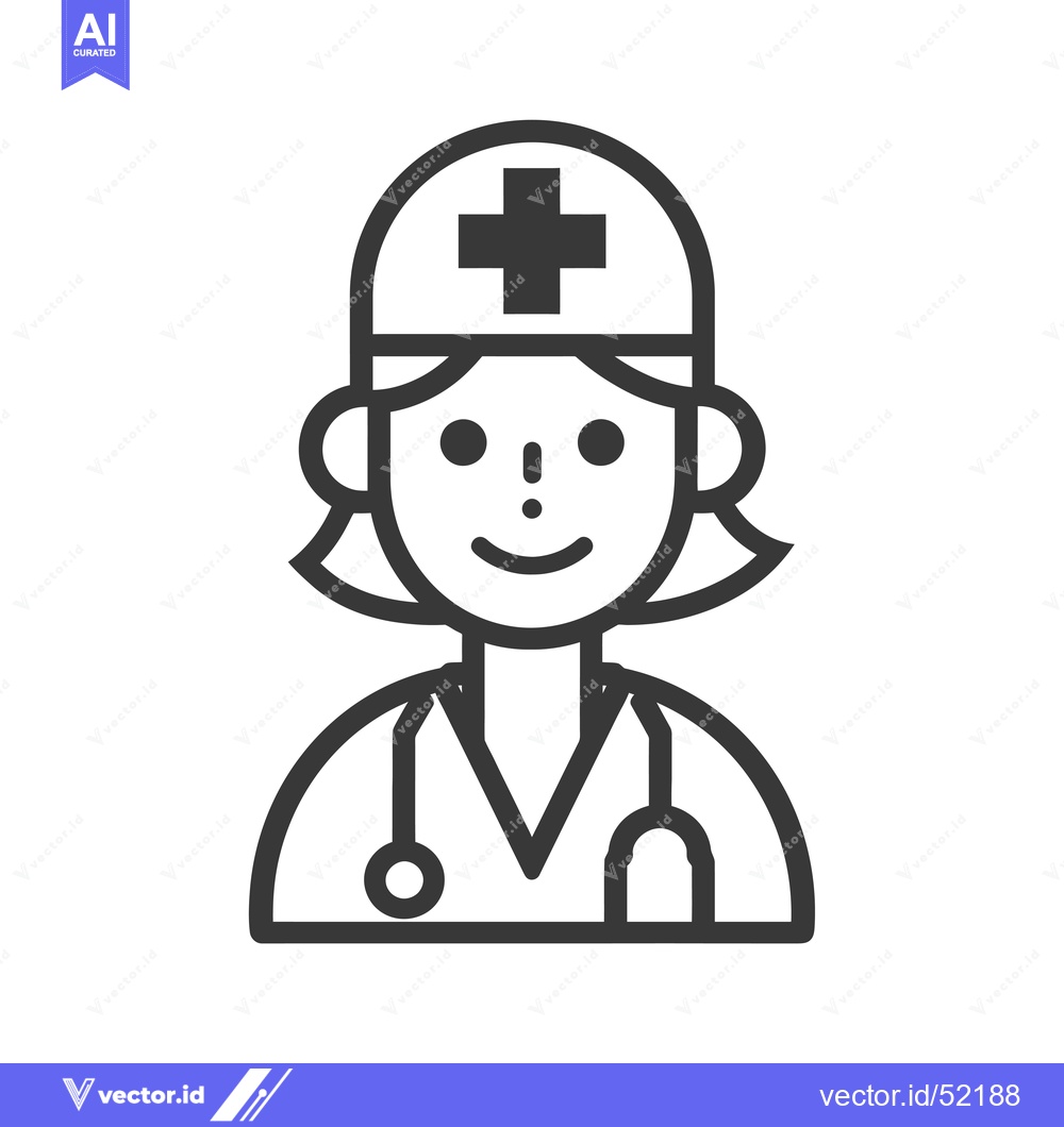 Premium Vector of Line art illustration of a female doctor with a stethoscope and a cros
