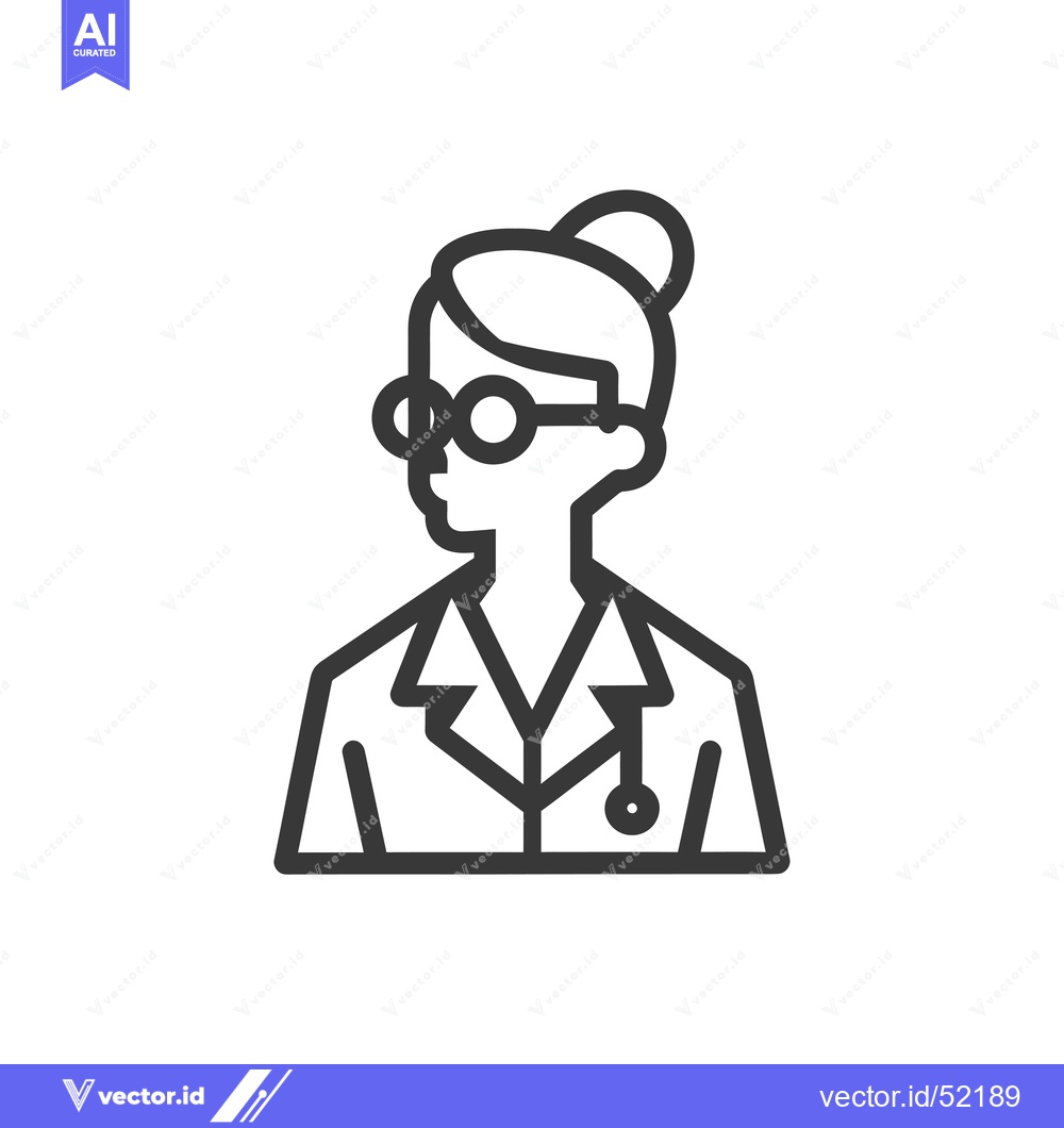 Premium Vector of Line Art Illustration of a Female Doctor with Glasses and a Stethoscop
