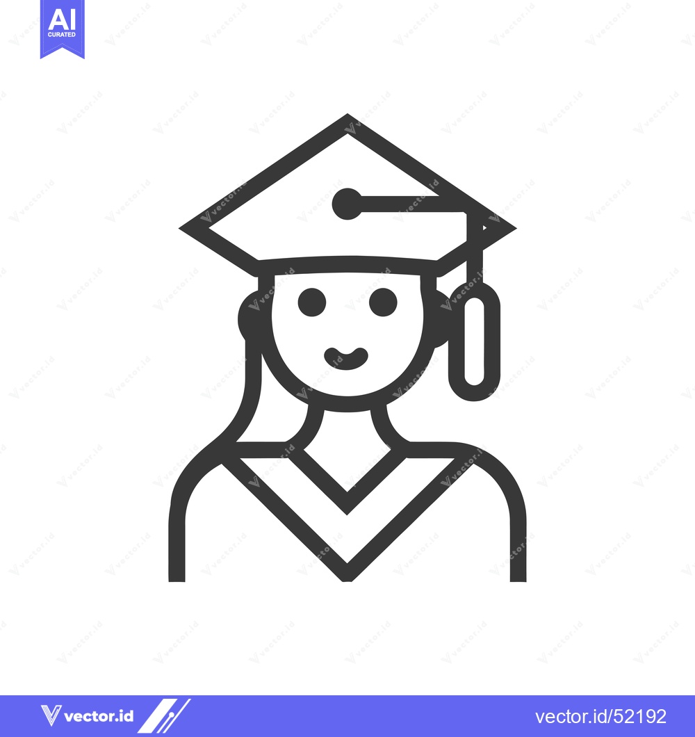 Premium Vector of Line art illustration of a female graduate wearing a cap and gown