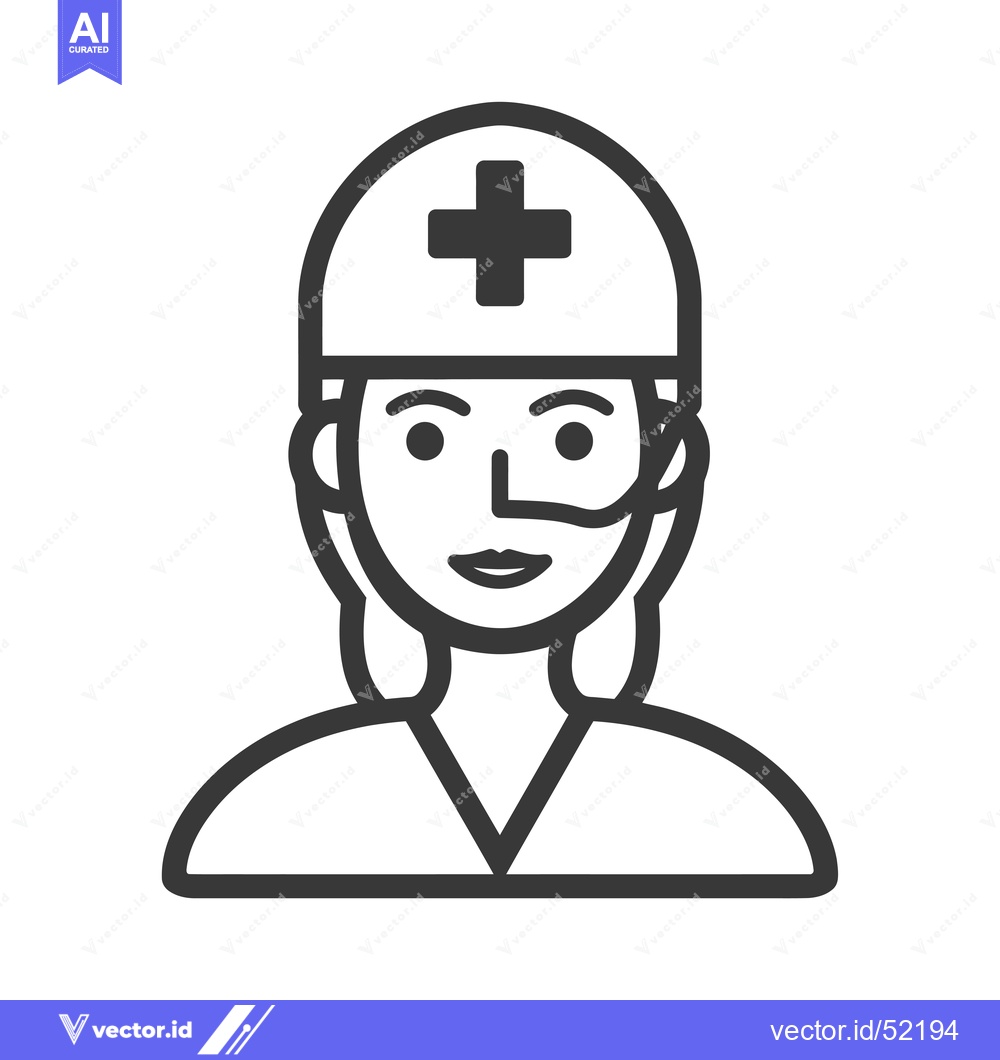 Premium Vector dari Line Art Illustration of a Female Medical Professional Wearing a Hat w