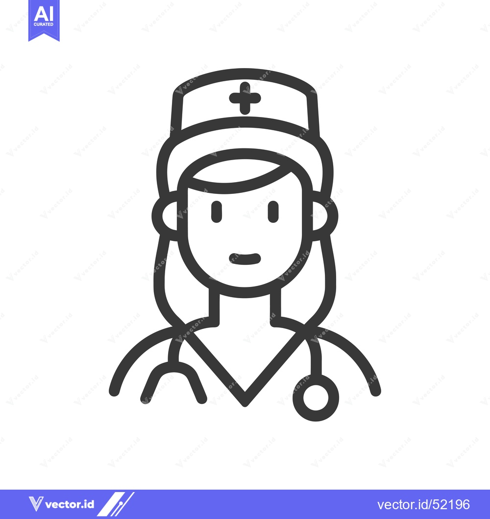 Premium Vector of Line Art Illustration of a Female Nurse with a Stethoscope