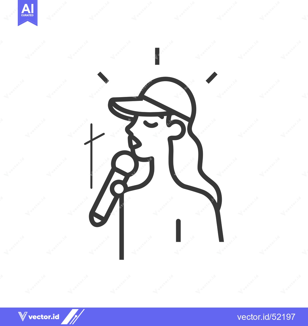 Premium Vector of Line Art Illustration of a Female Singer with a Microphone