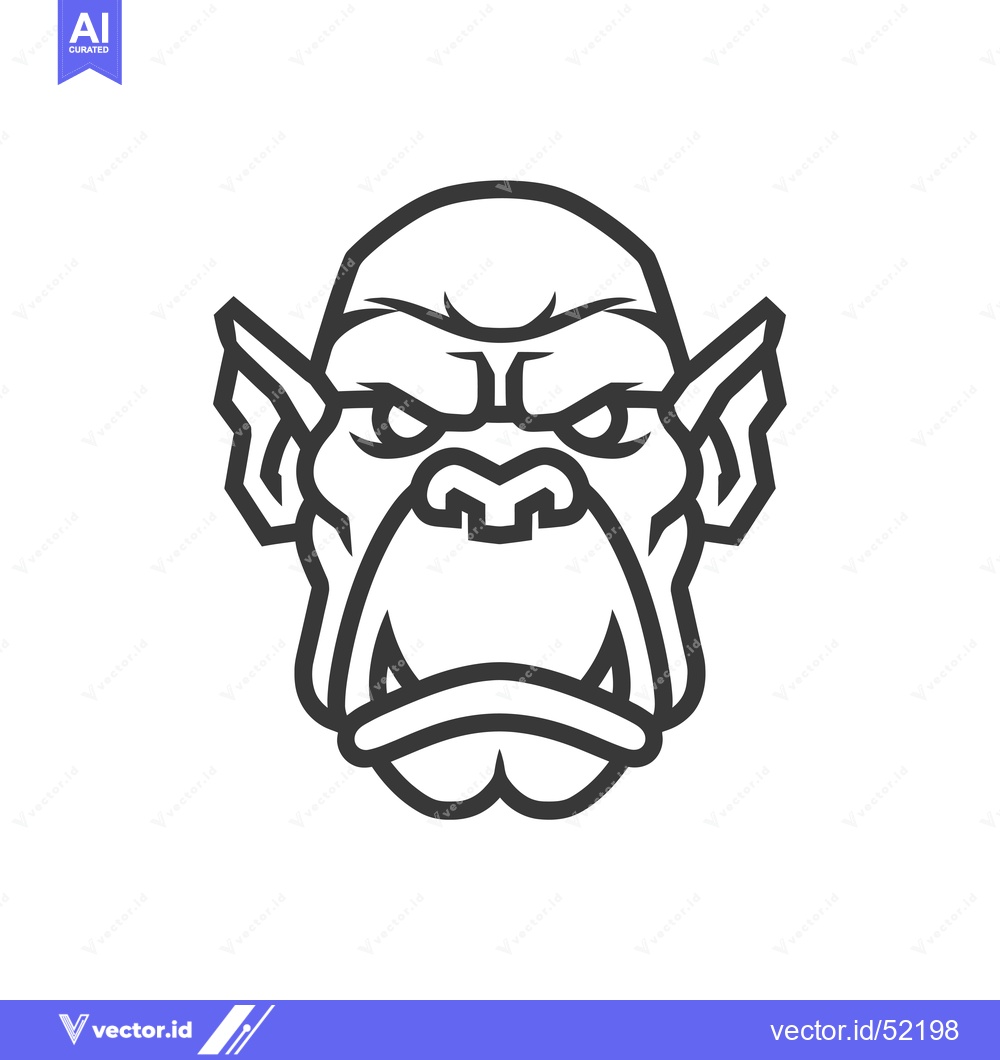 Premium Vector dari Line Art Illustration of a Ferocious, Open-Mouthed Orc Face