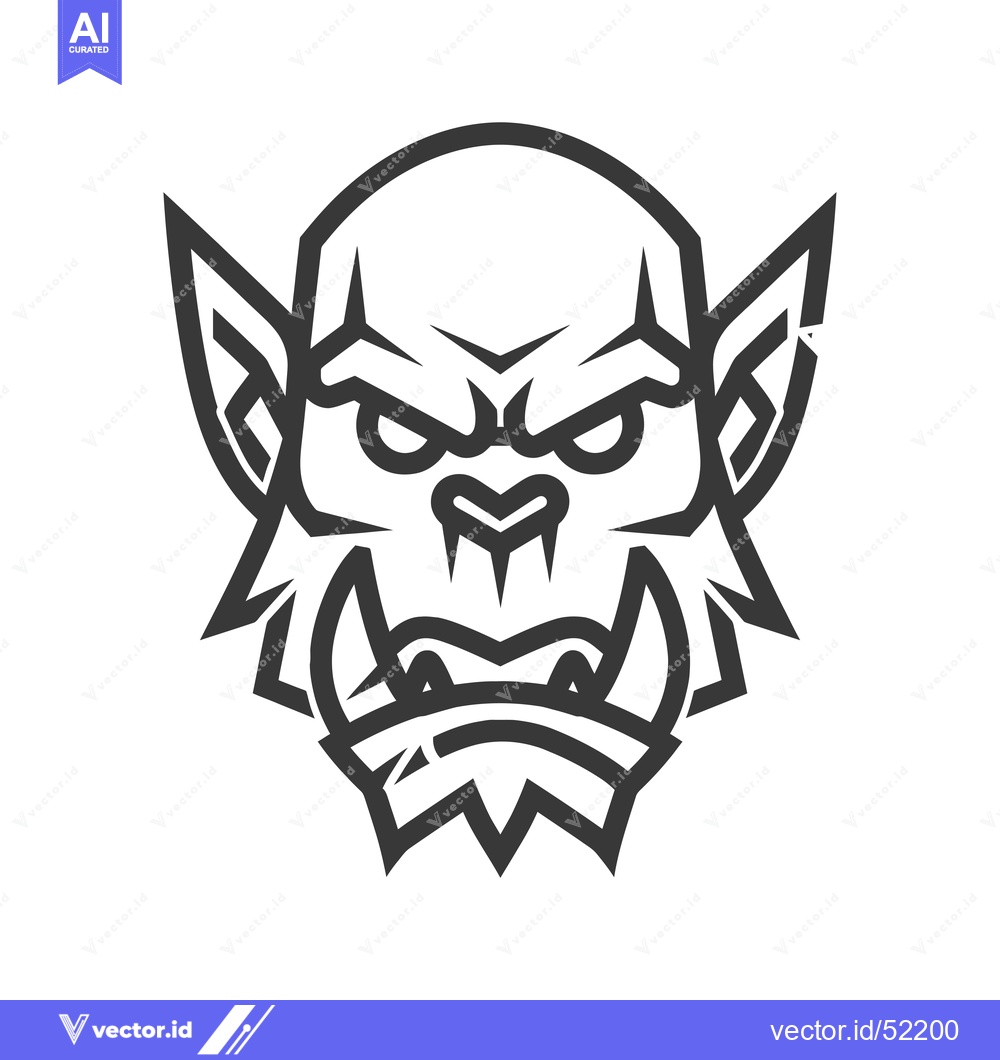 Premium Vector of Line Art Illustration of a Ferocious Orc Face
