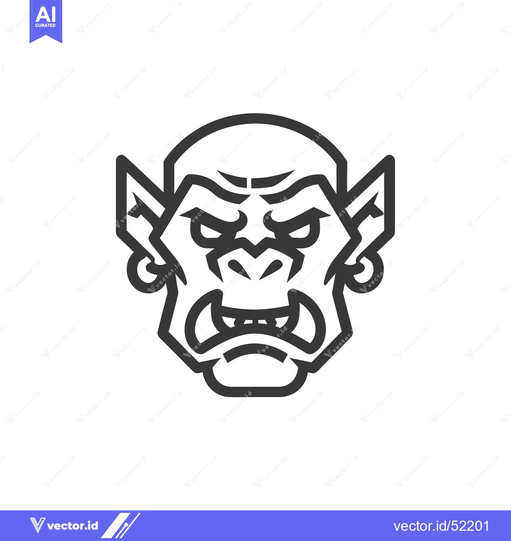 Premium Vector of Line Art Illustration of a Ferocious Orc Head
