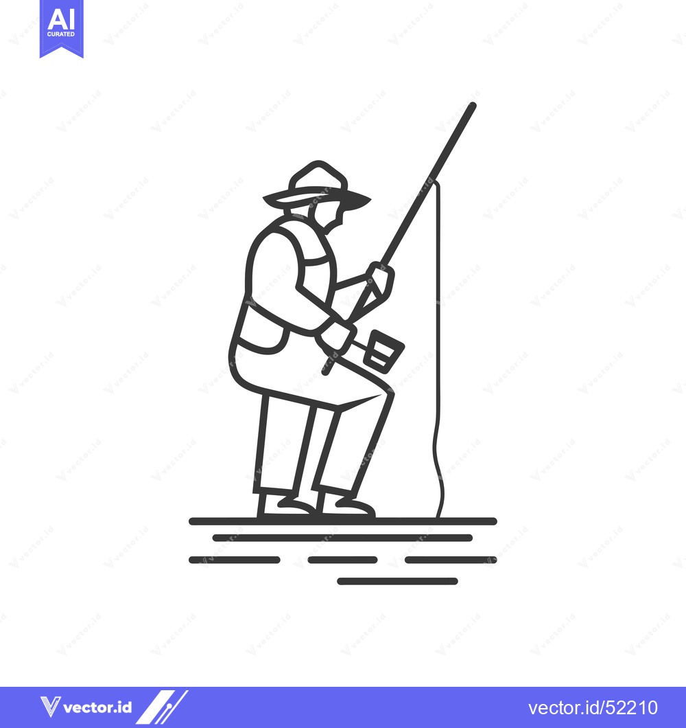 Premium Vector dari Line Art Illustration of a Fisherman Casting a Line