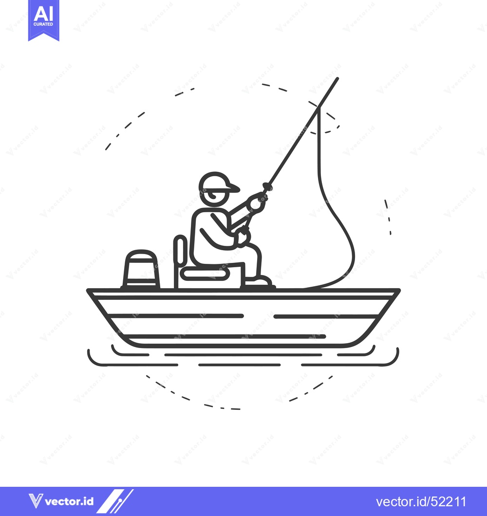 Premium Vector dari Line Art Illustration of a Fisherman in a Boat