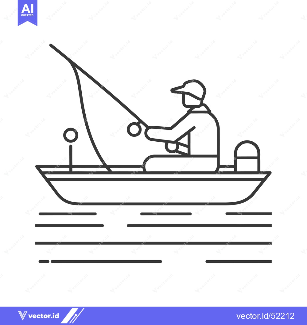 Premium Vector of Line art illustration of a fisherman in a boat