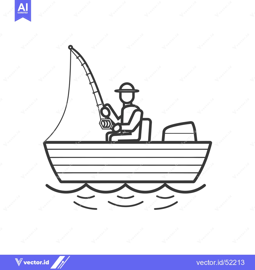 Premium Vector dari Line Art Illustration of a Fisherman in a Boat