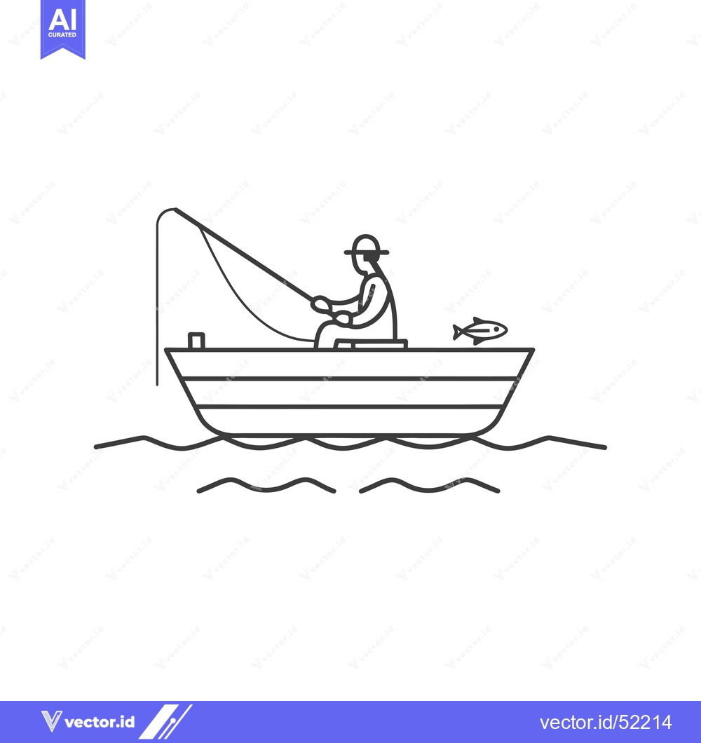 Premium Vector dari Line Art Illustration of a Fisherman in a Boat