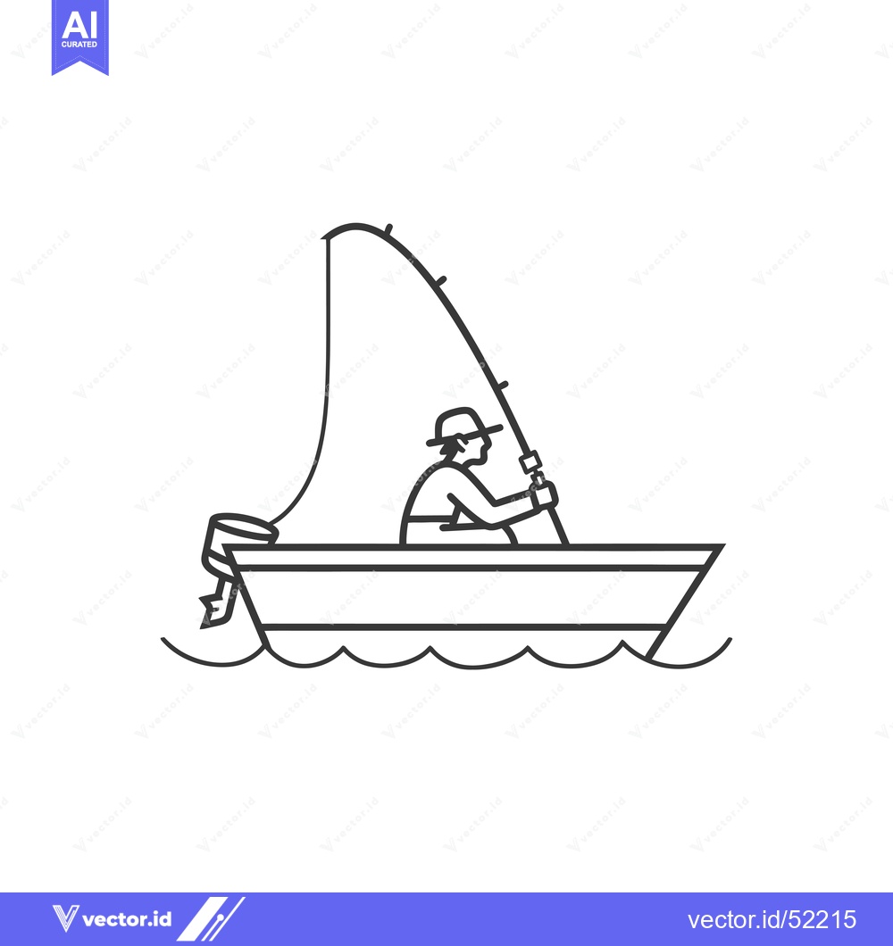 Premium Vector of Line Art Illustration of a Fisherman in a Boat