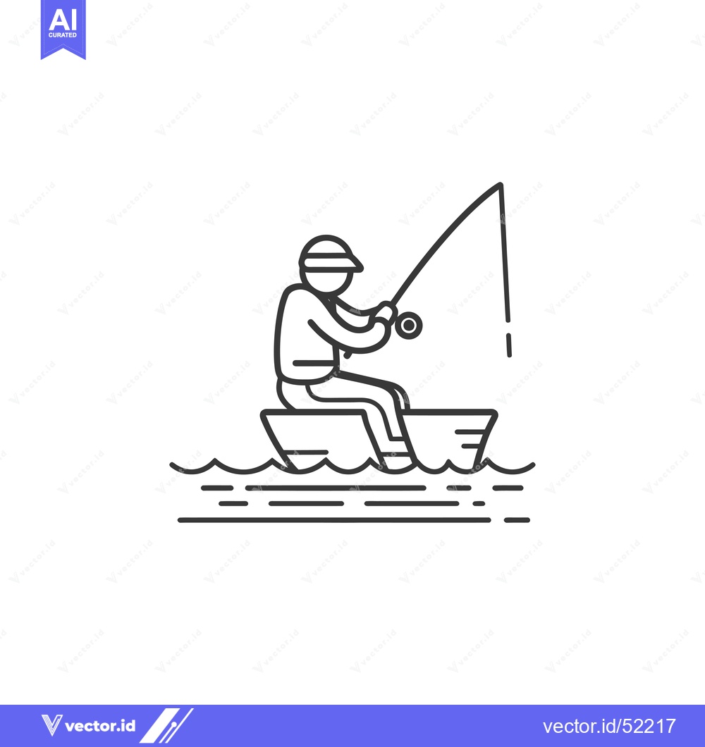 Premium Vector dari Line Art Illustration of a Fisherman in a Boat