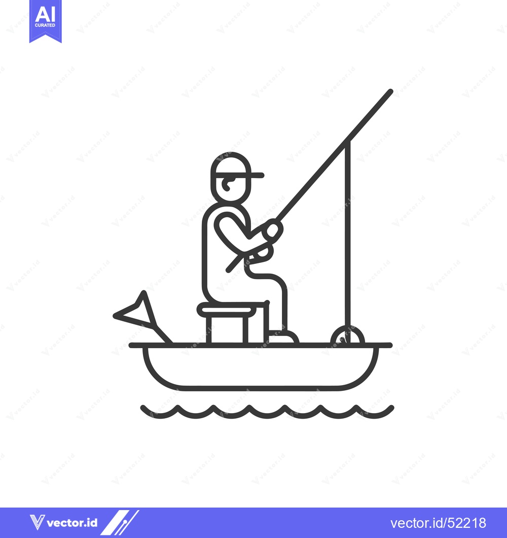 Premium Vector dari Line Art Illustration of a Fisherman in a Boat