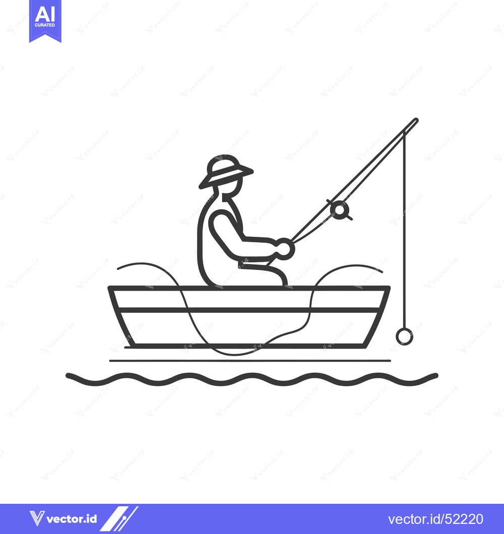 Premium Vector of Line Art Illustration of a Fisherman in a Boat Fishing