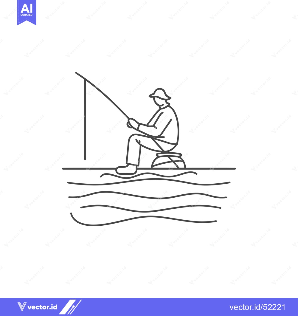 Premium Vector of Line Art Illustration of a Fisherman Sitting on a Dock