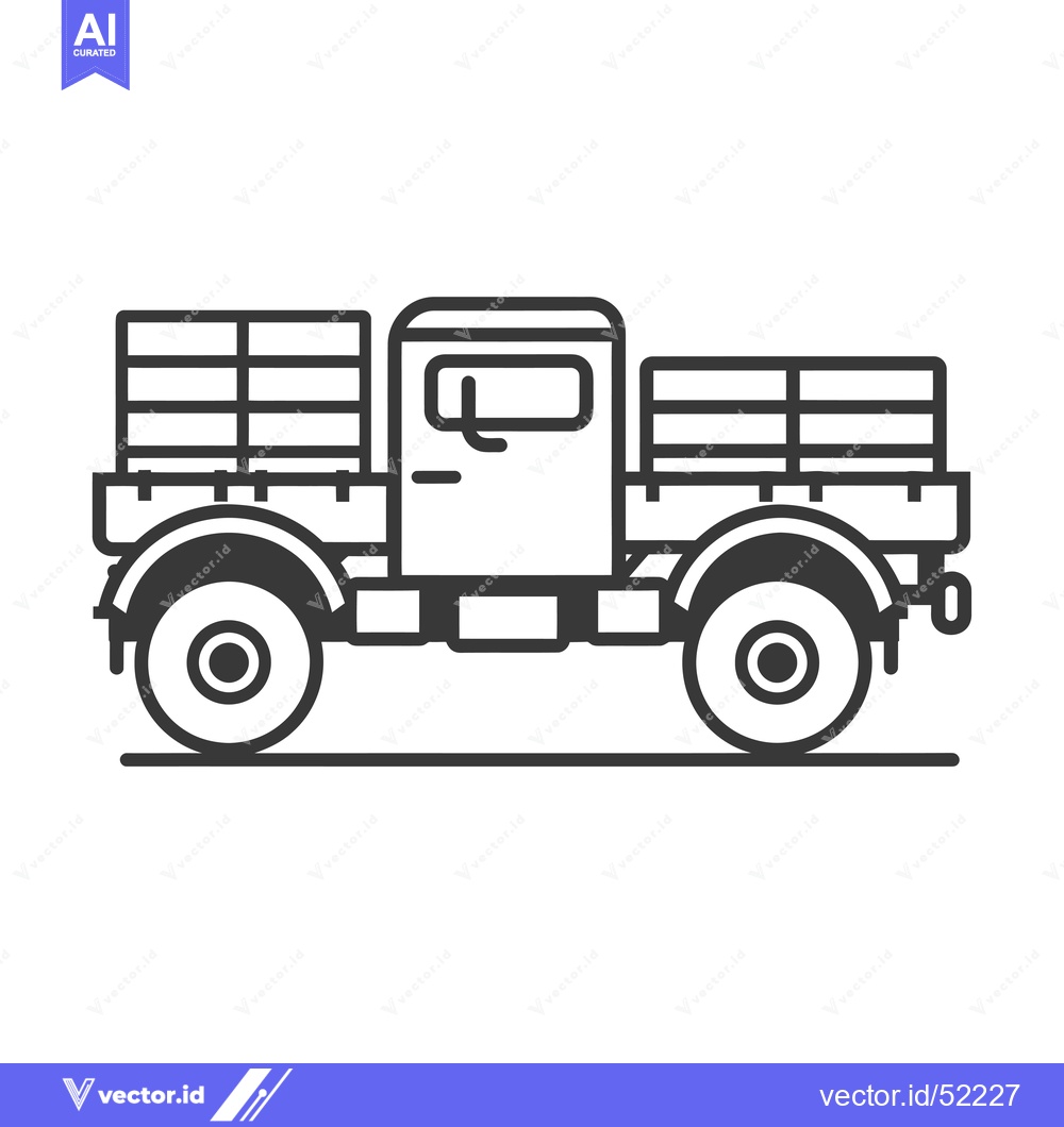 Premium Vector of Line Art Illustration of a Flatbed Truck with Cargo Racks
