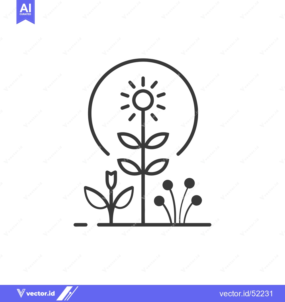 Premium Vector dari Line Art Illustration of a Flower with a Sun Above it and Other Plants