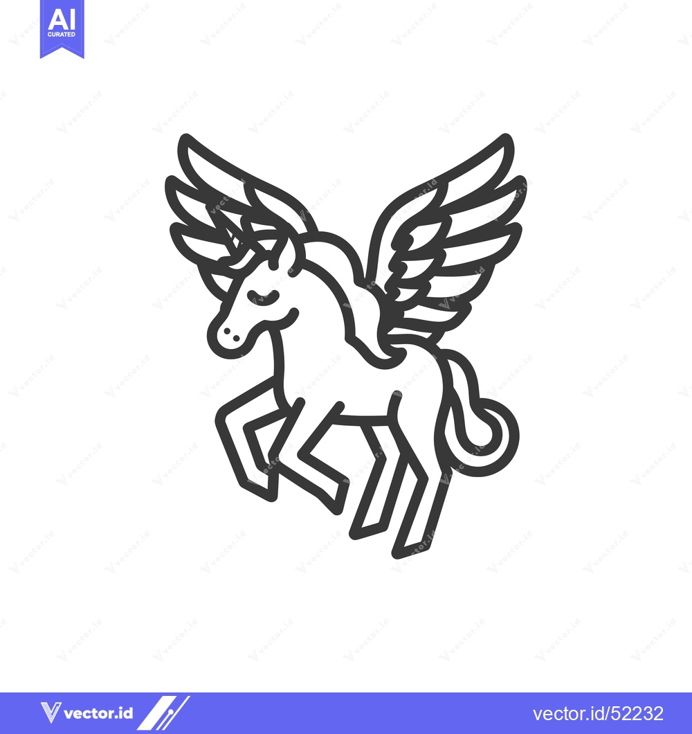 Premium Vector of Line Art Illustration of a Flying Unicorn