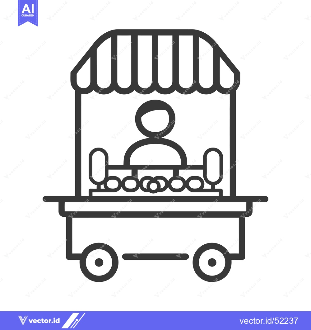Premium Vector dari Line art illustration of a food vendor cart with a person inside
