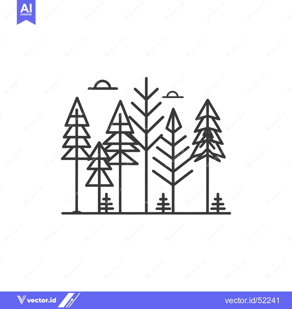 Premium Vector of Line Art Illustration of a Forest with Six Trees