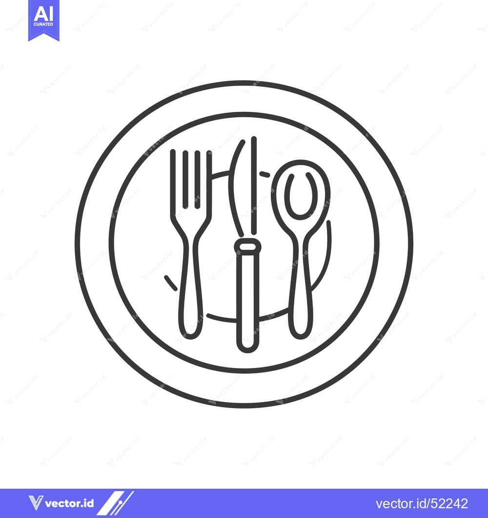 Premium Vector of Line art illustration of a fork, knife and spoon on a plate