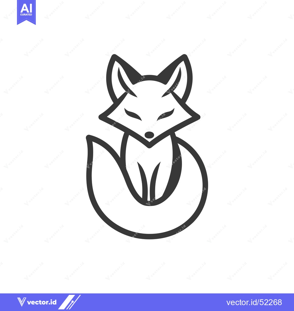 Premium Vector dari Line art illustration of a fox sitting with its tail curled around it.