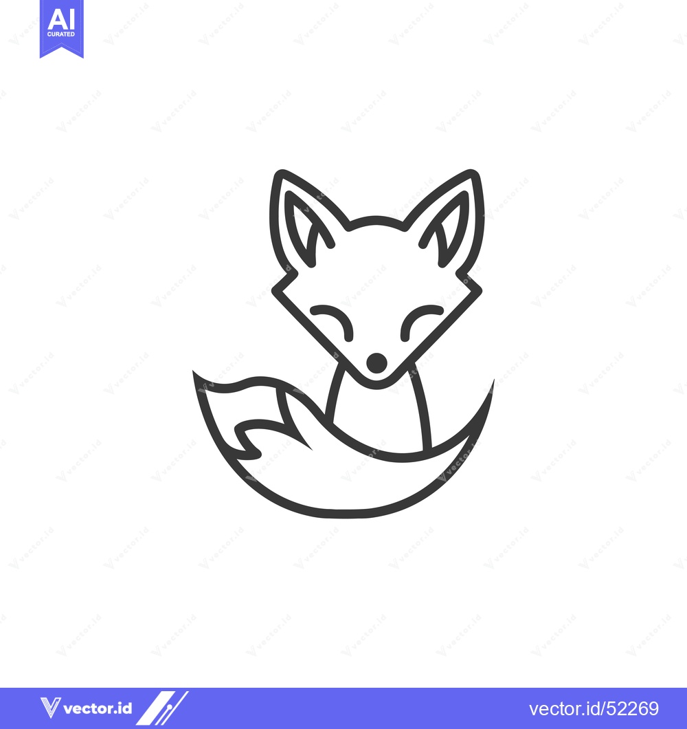 Premium Vector of Line art illustration of a fox with its tail curled around its body