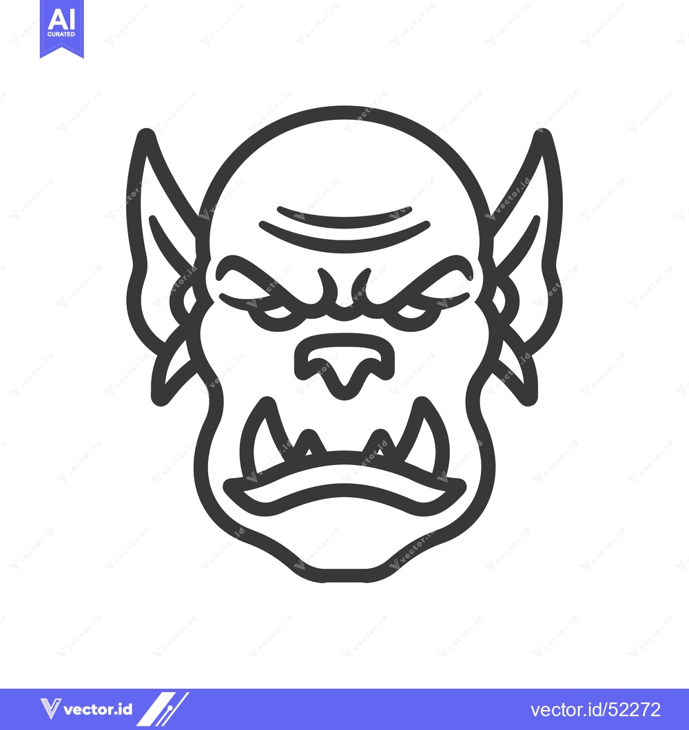 Premium Vector dari Line Art Illustration of a Frowning Monster with Large Ears and Teeth