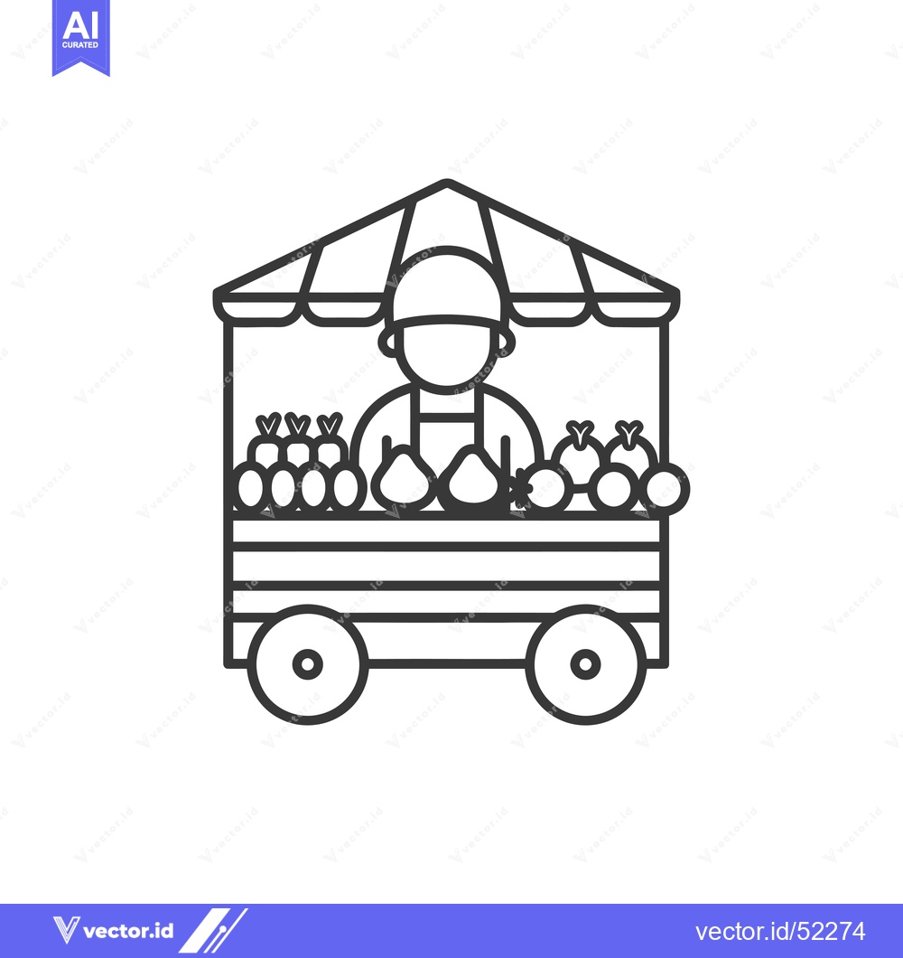 Premium Vector dari Line Art Illustration of a Fruit Vendor Cart