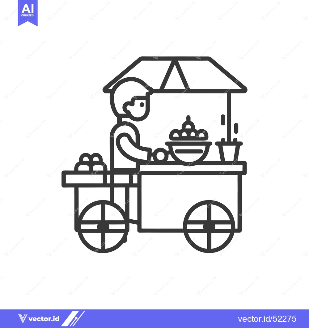 Premium Vector dari Line Art Illustration of a Fruit Vendor Cart