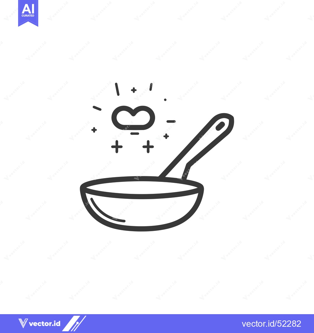 Premium Vector dari Line Art Illustration of a Frying Pan with a Steam Cloud Above