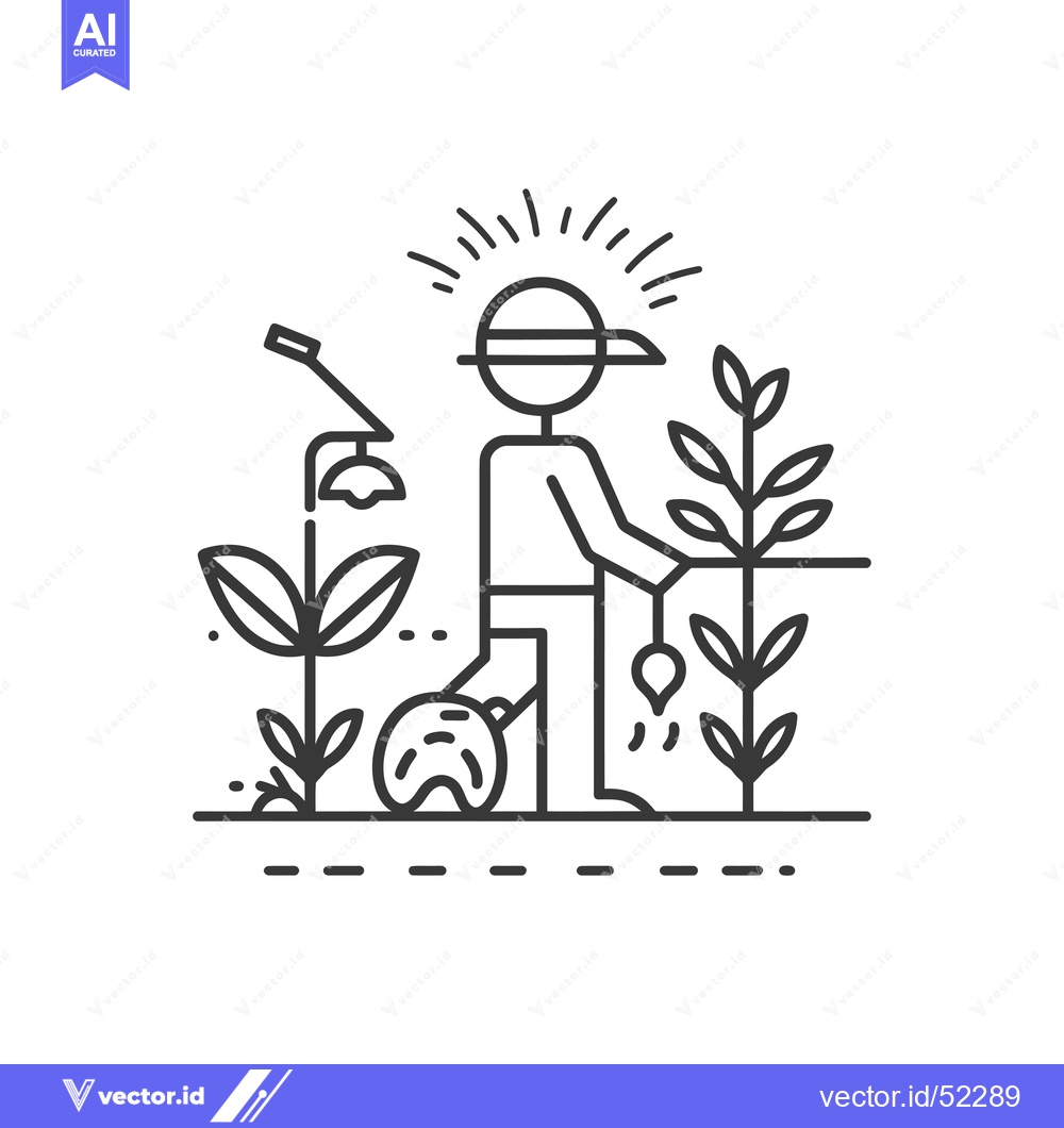 Premium Vector of Line Art Illustration of a Gardener Planting a Seed