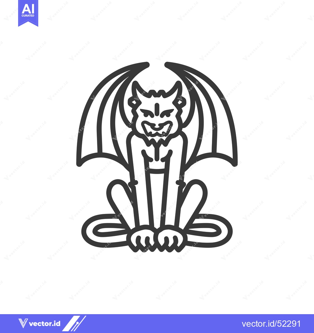 Premium Vector of Line art illustration of a gargoyle with wings