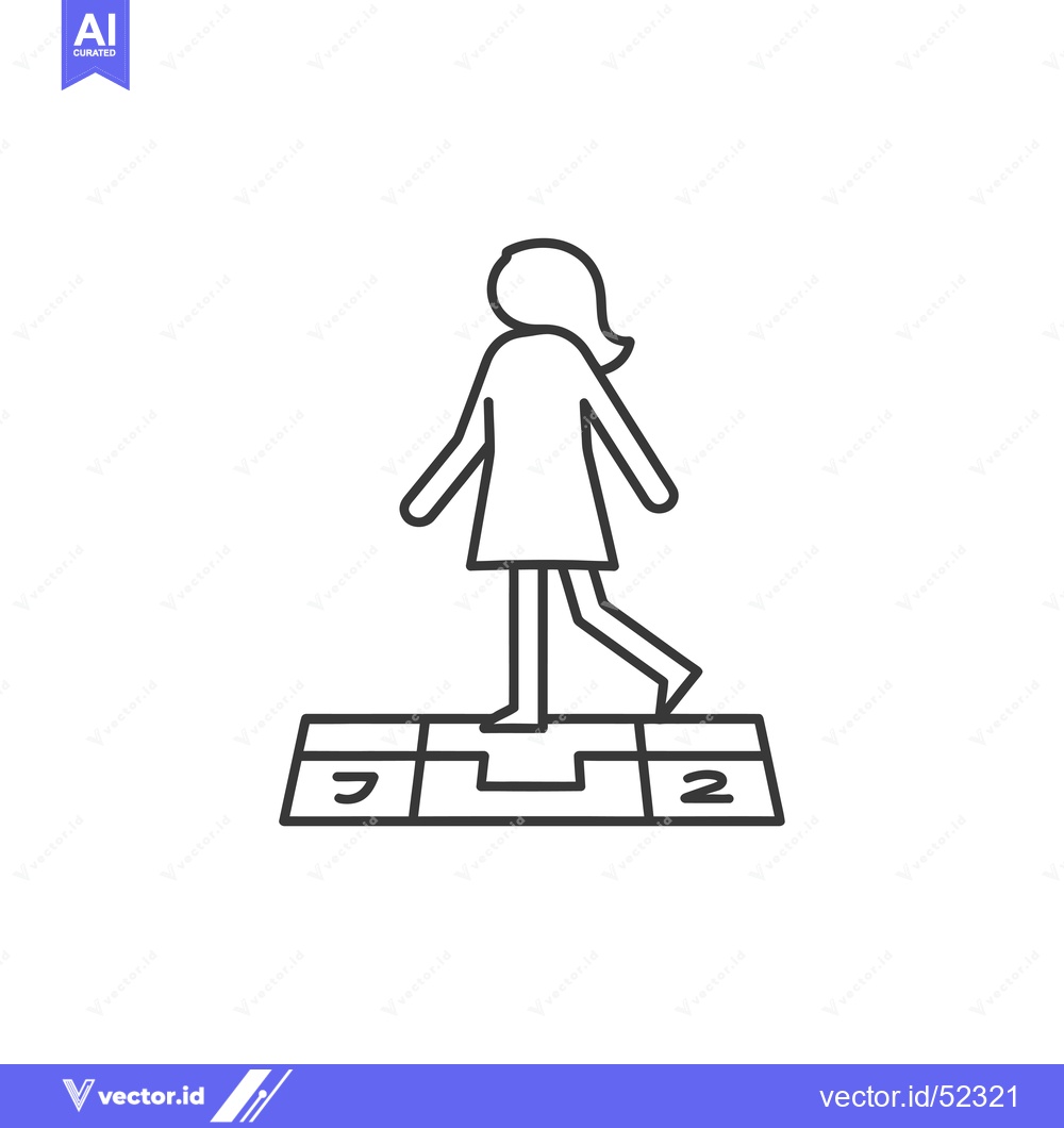 Premium Vector dari Line art illustration of a girl playing hopscotch