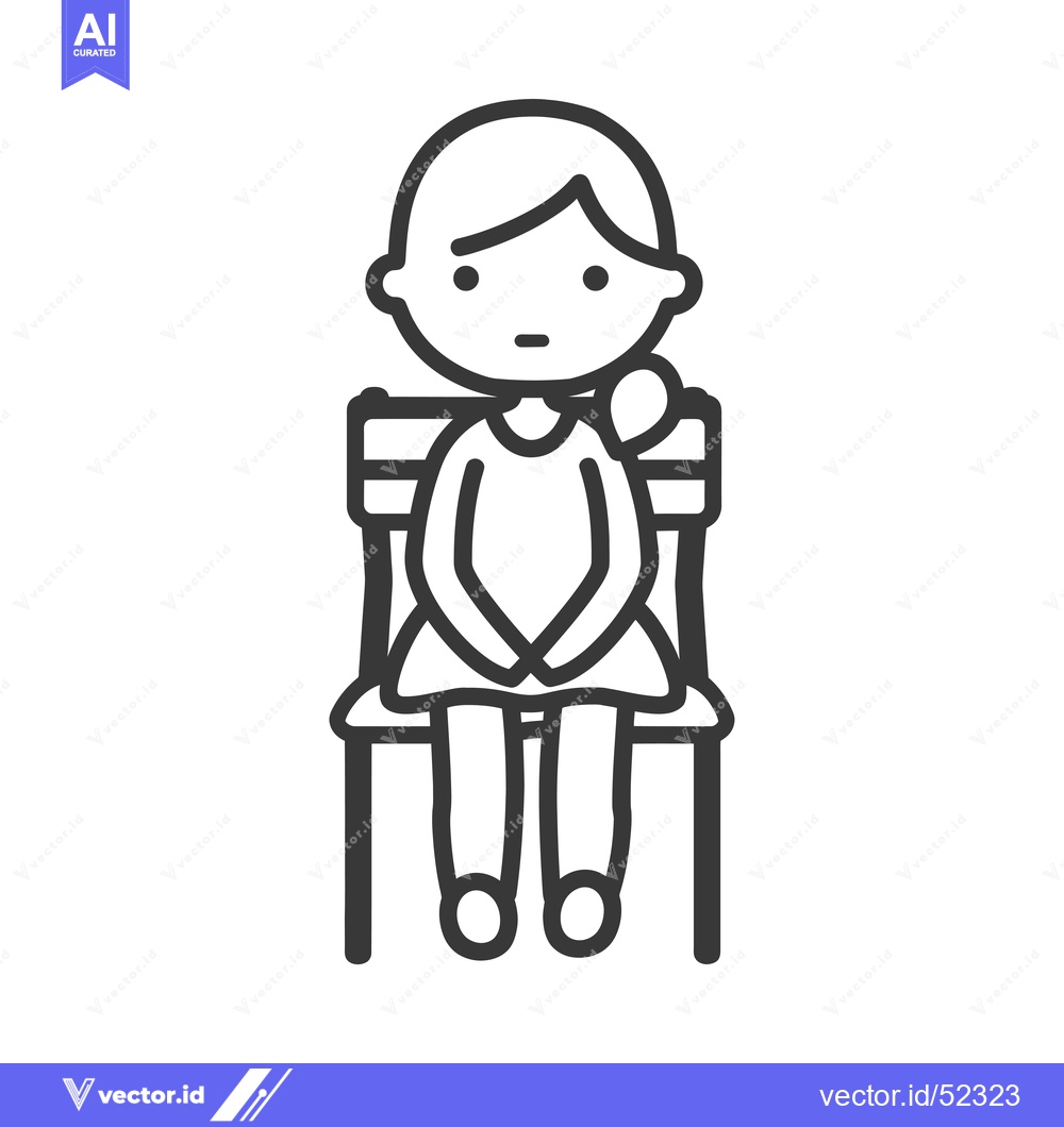 Premium Vector dari Line Art Illustration of a Girl Sitting on a Chair