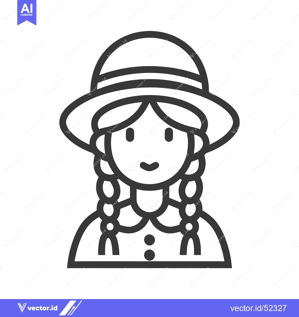 Premium Vector of Line art illustration of a girl wearing a hat and braids