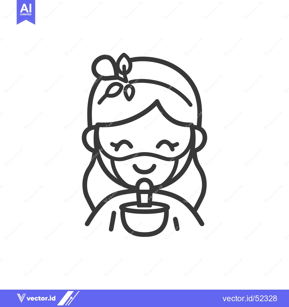 Premium Vector dari Line Art Illustration of a Girl Wearing a Mask and Holding a Cup