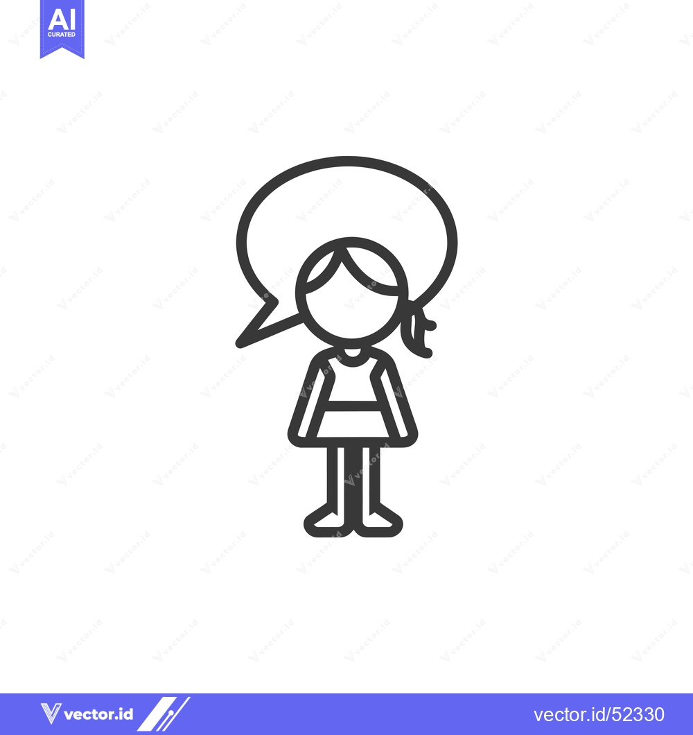 Premium Vector of Line Art Illustration of a Girl with a Speech Bubble