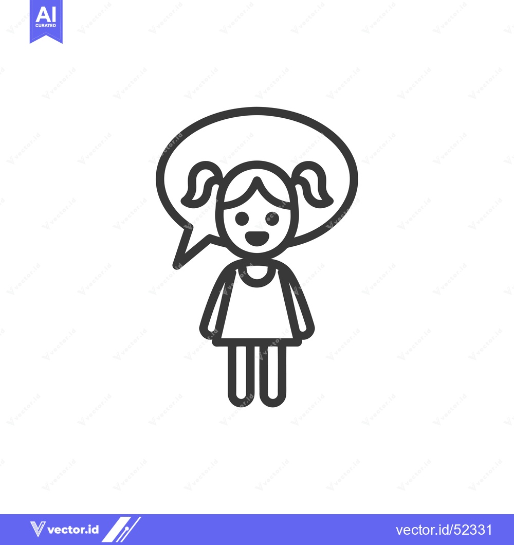 Premium Vector dari Line Art Illustration of a Girl with a Speech Bubble