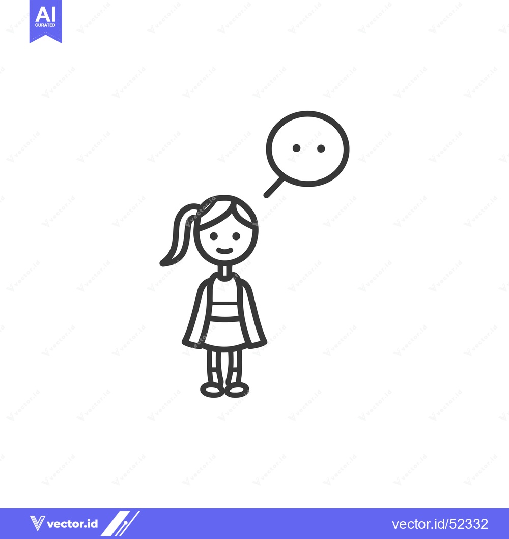 Premium Vector dari Line Art Illustration of a Girl with a Thought Bubble