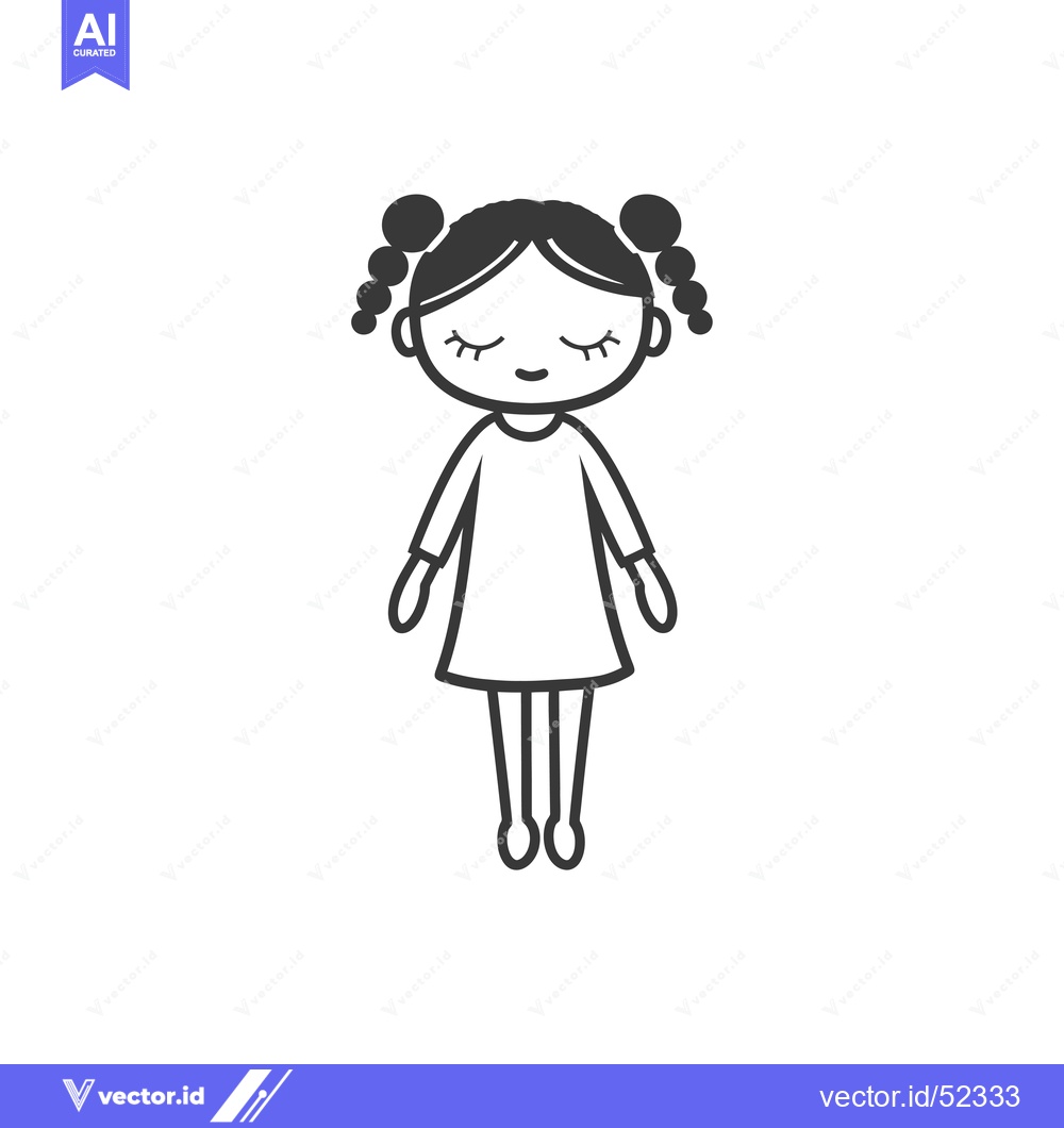 Premium Vector of Line Art Illustration of a Girl with Pigtails and Closed Eyes